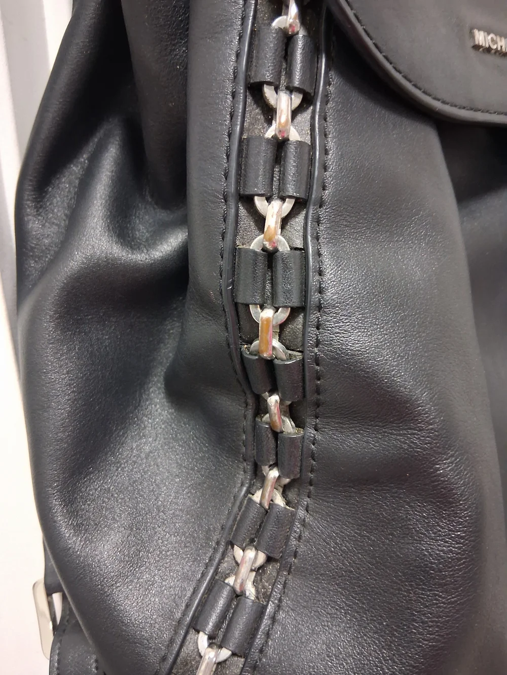 Michael Kors SADIE Black Leather Drawstring Backpack
